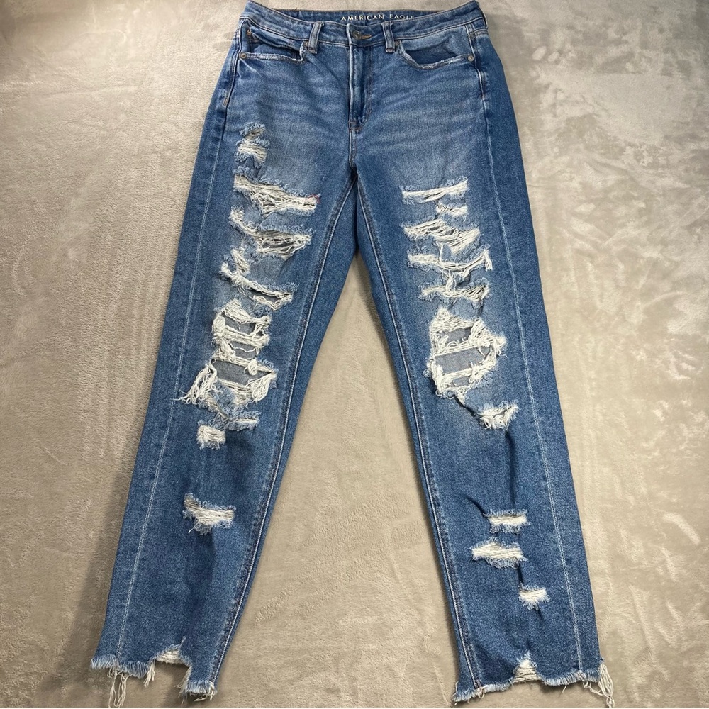 American Eagle Stretch Mom Jeans Distressed Ripped Women's Sz 6